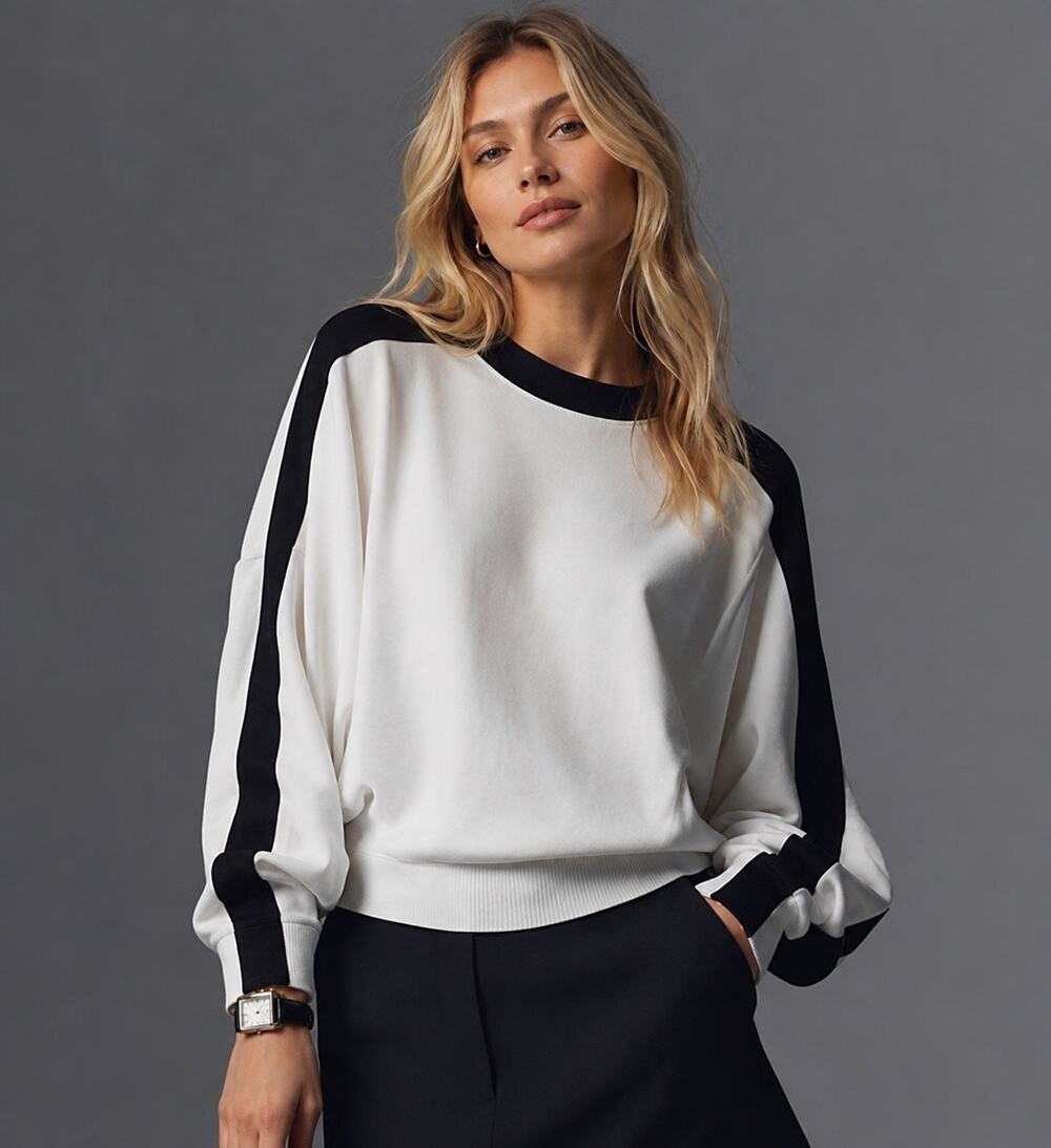 Maeve Black White Dolman Sleeve Color Block Cotton Sweater Size Small